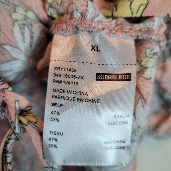 Sophie Rue Women's Crop Blouse Top Size XL Multicolor Viscose Short Sleeves Tie - Picture 9 of 10